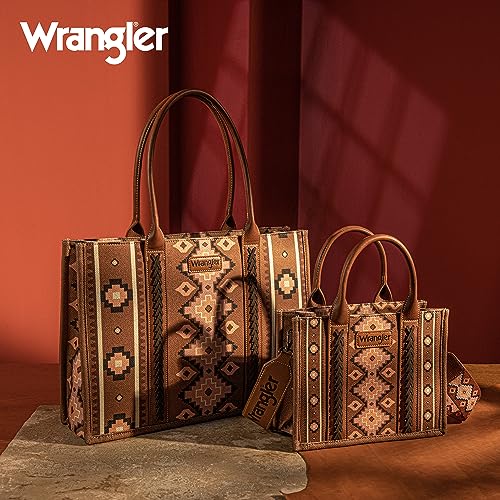 Wrangler Aztec Tote Bag for Women Boho Shoulder Purses and Handbags - color: Angel Diamond Dark Brown-l