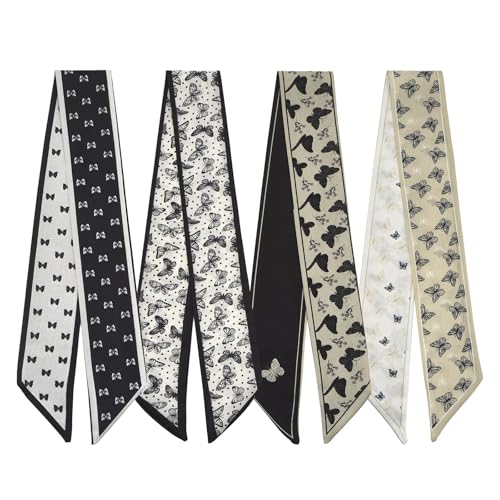 QIUTIMIY 4 Pack Purse Scarf Handbags Skinny Twill Hair Scarves Narrow Neck Scarf Band Women Fashion Accessories Bag Charms - color: Style 2-7