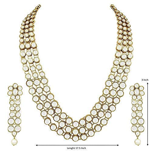 Aheli Indian Bollywood Style Wedding Faux Kundan Necklace with Earrings Set Ethnic Bharatanatyam jewellery set Gift for Women - color: White 3