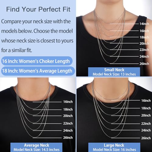 Jewlpire 18k Gold Plated 925 Sterling Silver Chain Necklace for Women, 1mm Cable Chain Necklace Sturdy & Shiny Women's Chain Necklaces 14 16 17 18 20 22 24 Inch - color: 925 Sterling Silver, size: 14 Inch