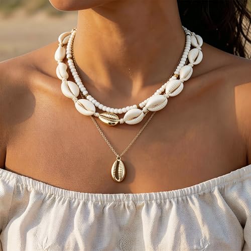 Shell Starfish Necklace for Women Pearl Beach Boho Layered Necklace Charm Accessories Summer Vacation Outfit 2026 - color: C1:starfish shell charm necklace