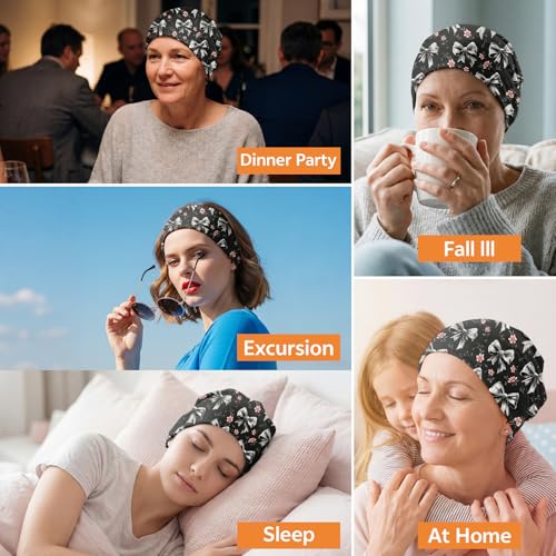 Chemo Caps Slouchy Beanie Hat Stretch Cancer Head Wraps Turban Sleep Headwear Scarf for Women Girls Men - color: I-10-grey Bowknot