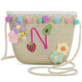 Letter Small Woven Straw Summer Beach Tote Bag for Women 2025,Woven Straw Beach Purse Shoulder Crossbody Bag for Women 2025 - color: Brown N