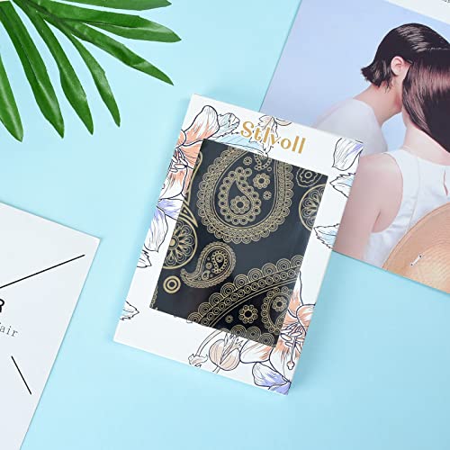 Stlvoll 100% Silk Head Scarf for Women - 27" Hair Scarves Satin Bandanas Square for Night Sleeping with Gift Packed - color: Yellow/Black/Cashew Nuts