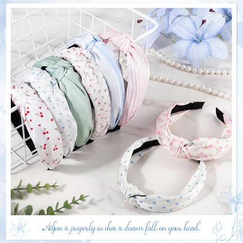 obeoby 8Pcs Floral Headbands for Keep Your Hairstyle, Trendy Knotted Headband for Spring Summer Outfit Non Slip Gifts for Granddaughter - color: Floral series