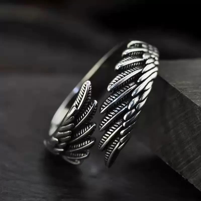 Retro Angel Wing Ring Adjustable Feather Silver Gold Antique Jewelry for Women Men Dainty Wrap Open Thumb Rings for Women Open Punk Birthday Gift Friendship - style: Angel Wing Silver Ring