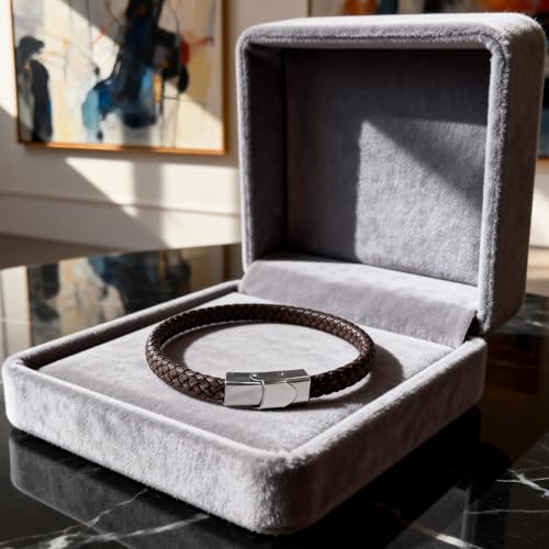 Men's Leather Bracelet, Stackable Stainless Steel Clasp Bracelets for Men Stylish Birthday, Thanksgiving, Valentine's Day Gift for My Man - style: 8.2" Long 5MM High-End Variegated