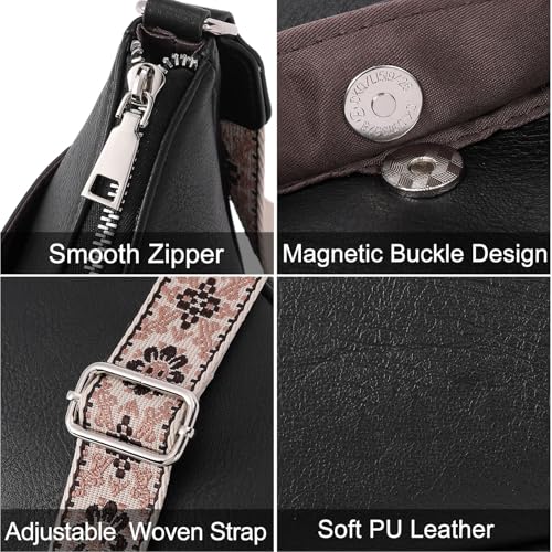 WJCD Women Crossbody Handbags Vegan Leather Shoulder Bag with Adjustable Strap - color: Black