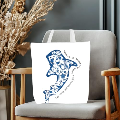 Floral Beach Whale Shark Gifts Jellyfish Christian Canvas Tote Bag for Work Totes for Women Christmas Bible - color: Isaiah01 179