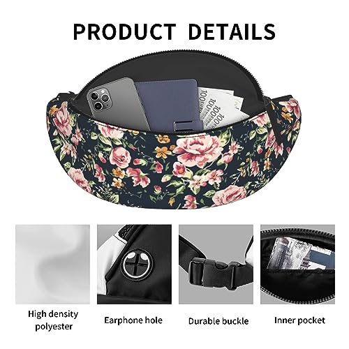 Beautiful Flowers Floral Pink Green Leaves Retro Fashion Casual Fanny Pack Waist Bag Men Women Adjustable Belt Waist Bag For Travel Hiking Cycling Running Festival Carnival - color: Black19