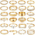 FAXHION 25 PCS Gold Stackable Rings Set for Women, Simple Twist Knuckle Finger Ring Trendy, Dainty Stacking Statement Thumb Rings Pack Jewelry Gift - color: A-gold
