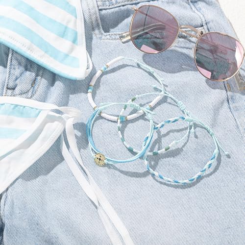 FANCY SHINY Boho Nautical Compass String Bracelets Beaded Clay Beads Bracelet Stackable Friendship Bracelets Summer Beach Outfits for Women Girls - color: Turquoise