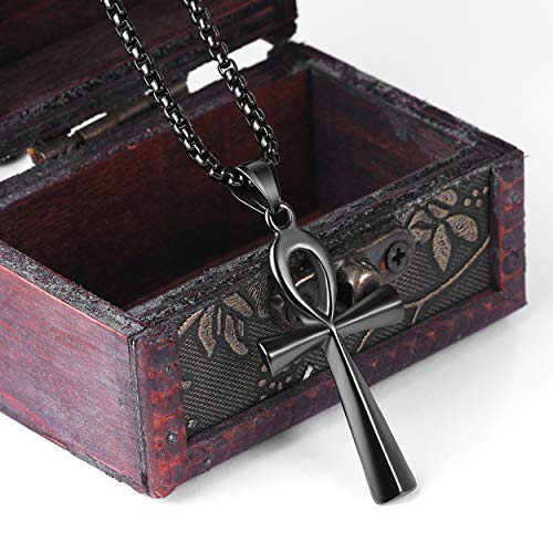 Rehoboth Stainless Steel Ancient Egyptian Coptic Ankh Cross Pendant Necklace for Womens Mens 24 Inch Chain Black Gold Silver - color: Black