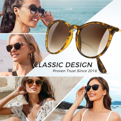 SUNGAIT Premium Vintage Round Sunglasses for Women Men Classic Retro Trendy Style - color: 08 Amber Frame/Brown Gradient Lens