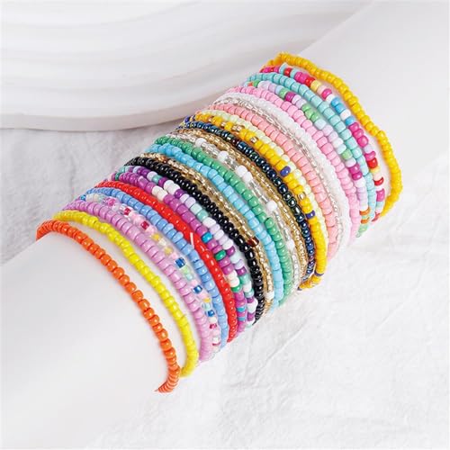 17pcs Bohemian Stackable Multilayer Elastic Bracelets - Handmade Seed Beaded Jewelry for Women & Girls - color: 24Pcs