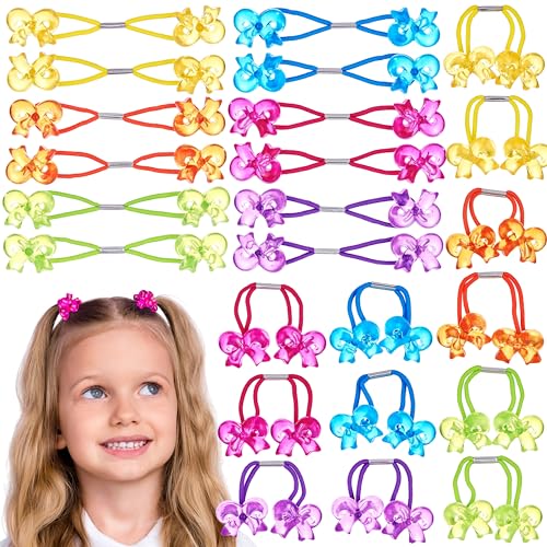 24pc Flower-Shaped Multicolored Twin Bead Ponytail Ball Elastics | Fun Colorful Hair Ties & Accessories for Girls, Kids & Toddlers. No-Slip Hold. Kids Hair Bands - So Cute - color: Flower-Shaped