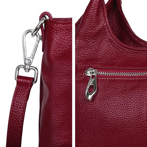 Iswee Genuine Leather Shoulder Bags Purses and Handbags for Women Satchel Designer Cross Body Hobo Medium Size Tote - color: Wine