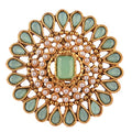 Efulgenz Indian Jewelry Rings for Women Antique Round Faux Pearl Crystal Bollywood Adjustable Big Finger Ring Fashion Party Statement Jewelry for Women - color: Mint