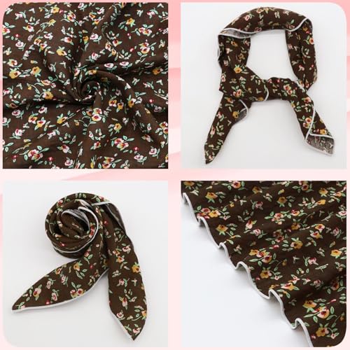 Bandanas for Women Men 21"x21" Floral Headband Scarf Versatile Hair Bandana Square Head Scarf - color: Brown Green