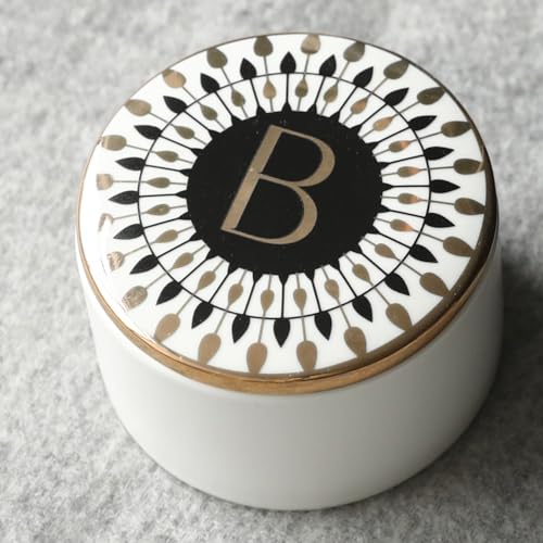 COLLECTIVE HOME - Monogram Jewelry Box, Bohemian Ceramic Trinket Box, Storage for Necklace Ring Bracelet Keys, Birthday Mother's Day Christmas Gift for Women, 3.25" x 2.5" (B) - color: B