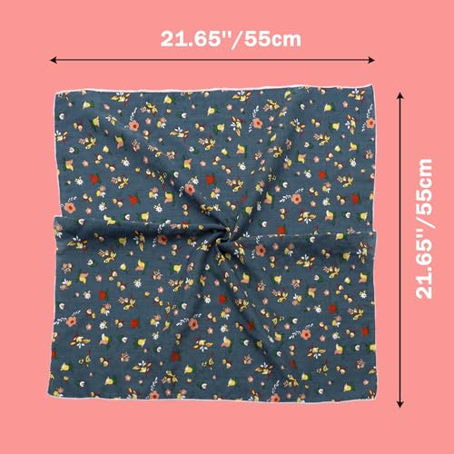 Bandanas for Women Men 21"x21" Floral Headband Scarf Versatile Hair Bandana Square Head Scarf - color: Dusty Blue