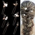Handmade Pearl Bridal Wedding Hair Pins 6Pcs White Flower Gold Leaf Pearls Clips Bridal Hair Accessories for Women Brides Bridesmaid - color: Gold / Pearl White Flower
