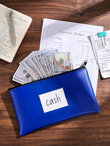 SMARTAKE 10-Pack Bank Deposit Money Bags with Zipper, Leather Bags Wallet Pouches with Label, Makeup Bags, for Cash, Coins, Cosmetics, Invoice, Bills, Tools, 11.5 x 6.2 Inches (Blue+Black) - color: Blue & Black