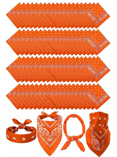 Unittype 48 Pieces Paisley Bandana Novelty Unisex Cowboy Headband Sports Bandannas Scarf Outdoor for Western Party Costume - color: Orange, style: Classic