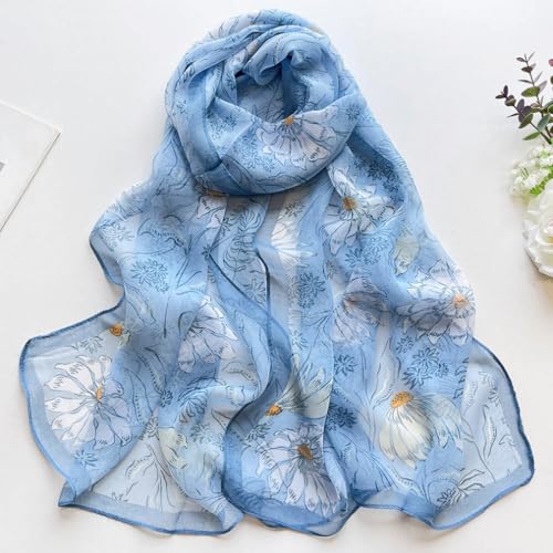 MINIDORA Lightweight Scarves for Women Elegant Floral Pattern Scarf Shawls Sunscreen Head Shawls - color: Style 13-blue