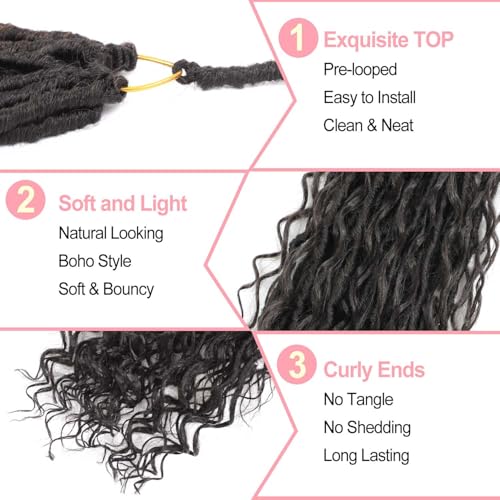 Goddess Locs Crochet Hair 7 Packs Bohemian Faux Locs Pre-Looped Braids, Boho Goddess Soft Locs Crochet Hair with Curly Ends Hair Extensions for Women (4#, 18 Inch) - color: 4#, size: 18 Inch