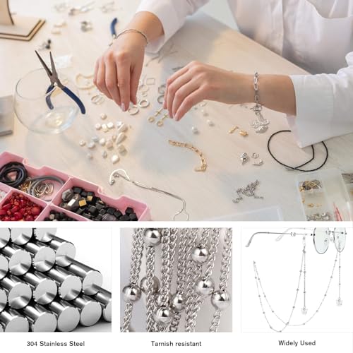 33 Feet Stainless Steel Satellite Chains Roll, 2mm 304 Stainless Steel Ball Beaded Flat Twisted Links Curb Chains Spool Bulk for Jewelry Making DIY Craft - color: Stainless Steel Big Beads Satellite Curb Chain