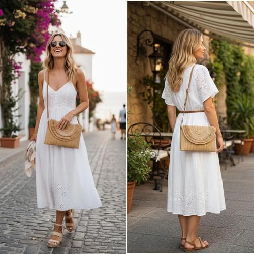 Crossbody Bags for Women, Straw Clutch Purses, Bohemian Handmade Woven Envelope Package, Tassel Handbags for Women | Bohemian - color: Khaki