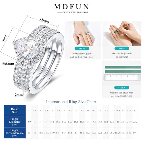 MDFUN Three in One Round/Oval/Eye/Teardrop Halo Wedding Bands Set Engagement Rings 18K Yellow Gold Plated Cubic Zirconia Promise Eternity Band for Women Size 5-10 - style: Teardrop