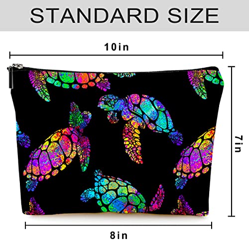 Small Makeup Bag for Purse Cute Canvas Waterproof Cosmetic Bags for Women Zipper Travel Toiletry Pouch-Rainbow Turtle Makeup Bags - color: Rainbow Turtle Makeup Bags