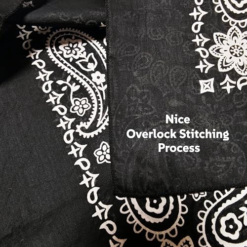 Junvena 27 Inch Extra Large Bandana 100% Cotton,Soft Thin Breathable Headband for Men Women, Solid & Paisley - color: Black Paisley 3 Pack