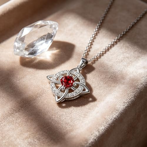 Mystical Birthstone Witches Knot Necklace – Natural Crystal Celtic Pendant, Wiccan Pagan Jewelry Gift for Women - color: January