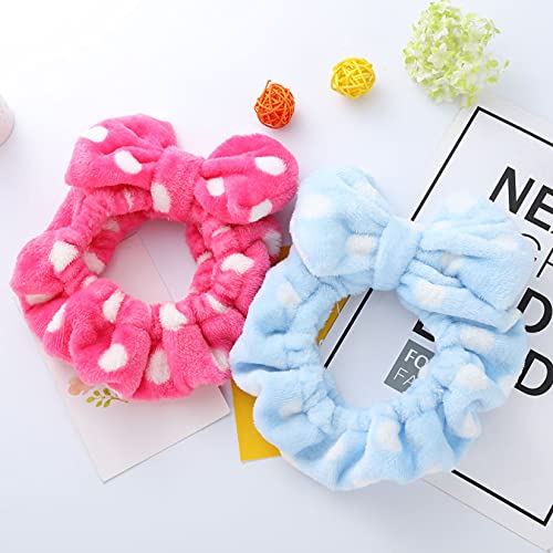 Hairizone 2 Pack Makeup Headbands for Washing Face Shower Spa, Soft and Cute Big Bow Hair Bands for Women and Girls (Light Blue/Roseo) - color: Light Blue+Roseo