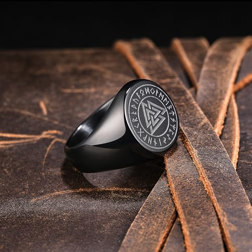 King Will Men's Tungsten Signet Rings Thumb Pinky Biker Band Ring For Men High Polished Plain Wedding Statement Ring Comfort Fit Size 7-12 - color: Runes-Black