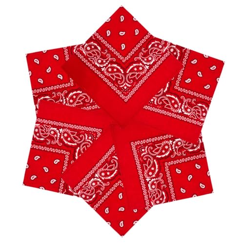 MDSTYLE 6 Pack 100% Cotton Bandanas 22” x 22" for Men & Women Paisley Handkerchief Headband Scarf Bandana - color: Red