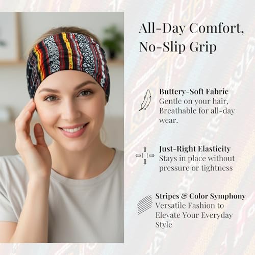 Wide Headbands for Women Non Slip Stylish Knotted Headhand Bandana Boho Head Bands African Head Wraps Yoga Workout Hair Accessories 4 Pack - color: 4 Pack Wide Headbands Style 11