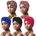 DRESHOW 5 Pack Knotted Headwraps for Women African Turban Pre-Knotted Beanie Headwraps Hair Covers - color: 5 Pack Donuts: 2 Pcs Flower, Black, Royal Blue, Hot Pink