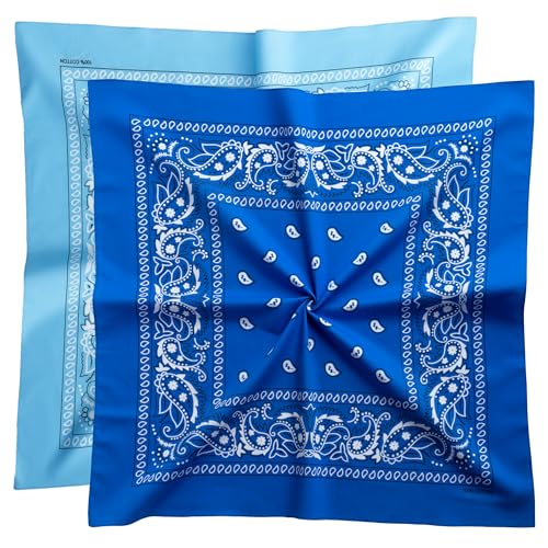 Extra Large Bandana 27” x 27”,100% Cotton bandana for Men and Women，Multi-Purpose Scarf Headbands ，Head Scarfs - color: Light Blue/Royal Blue