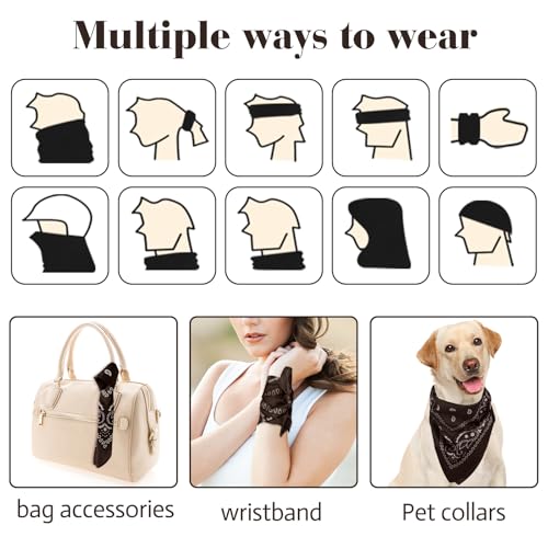 PLULON Bandanas for Men Women 4/12/24/30 Pack, Paisley Pattern Bandana Bulk Headbands Handkerchief Face Mask 100% Polyester - color: Brown