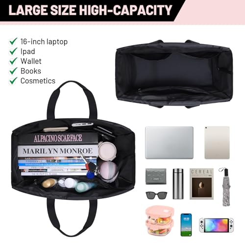 Large Utility Tote Bag with Reinforced Bottom, Waterproof Multi Pockets Beach Tote Bag for Travel, Work, School - color: Grey