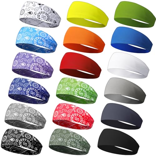18 Pcs Sports Sweatbands for Men Women Camo Headbands Workout Non Slip Headbands Breathable Head Band Fitness Stretchy Unisex Hairband for Yoga Running Cycling Ball - color: Fresh Colors