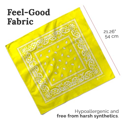 ZENO 100% Cotton & Natural Fibers Bandana Scarf - Soft, Durable, Machine Washable – Unisex for Men & Women - color: Yellow Single