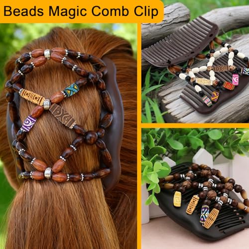 CooBigo 30pcs Hair Beads for Braids, 18 Plastic + 12 Fabric African Hair Dreadlock Beads Loc Hair Jewelry Imitation Wood Tube for Women Men Dreadlock Accessories Necklace Bag DIY Crafts - color: 18 Styles Total of 30pcs