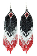 Long Beaded Dangle Earrings – Boho Native Handmade Seed Bead Tassel Bohemian Large Statement Drop Fringes for Women - color: Black