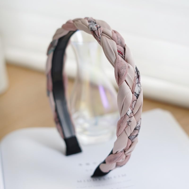Braided Headband for Women-Vintage Fabric High Crown Headband with Non-Slip Teeth, Cute Boho Knotted Hair Band for Women & Teens (15-Dusty Pink, One Size) - color: 15-Dusty Pink