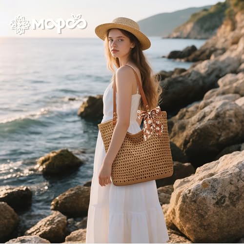 Crochet Beach Bags for Women Woven Purses Shoulder Bag Tote Handbag Summer Beach Purse - color: Wy10-brown